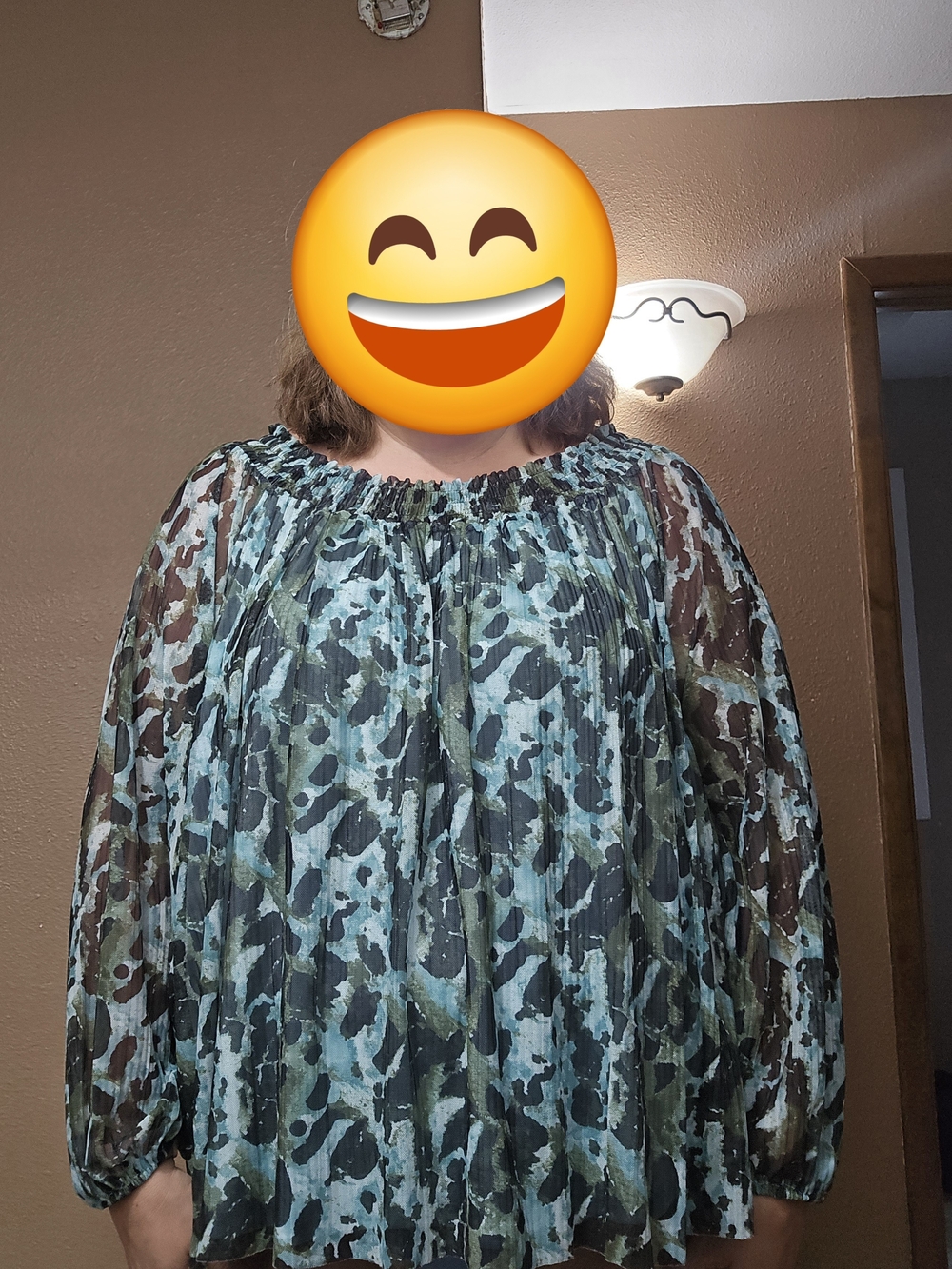 Plus Size 4x Terra & Sky Pleated Off-Shoulder Blouse in Teal and Black